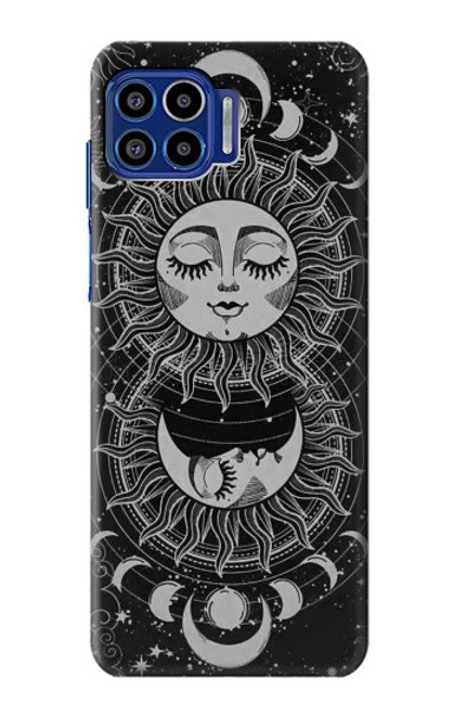 S3854 神秘的な太陽の顔三日月 Mystical Sun Face Crescent Moon Motorola One 5G バックケース、フリップケース・カバー