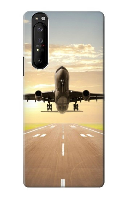 S3837 飛行機離陸日の出 Airplane Take off Sunrise Sony Xperia 1 III バックケース、フリップケース・カバー