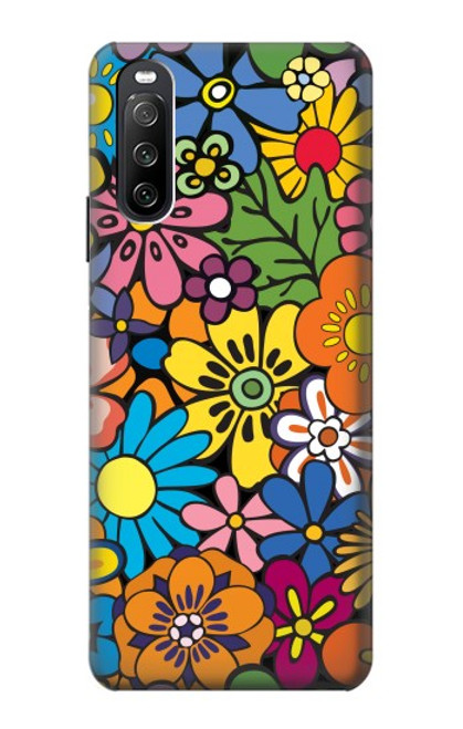 S3281 カラフルなヒッピーの花のパターン Colorful Hippie Flowers Pattern Sony Xperia 10 III Lite バックケース、フリップケース・カバー