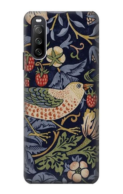 S3791 ウィリアムモリスストロベリーシーフ生地 William Morris Strawberry Thief Fabric Sony Xperia 10 III Lite バックケース、フリップケース・カバー