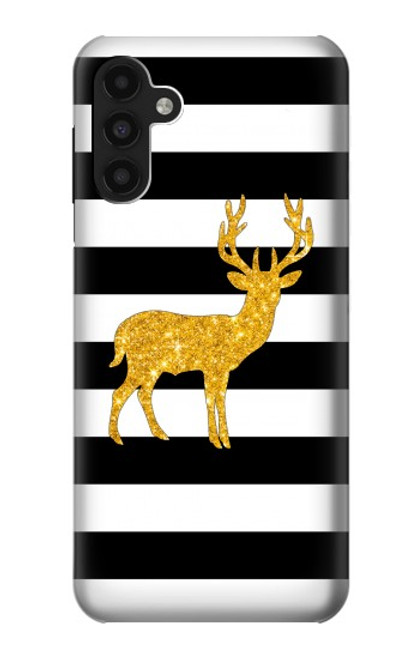 S2794 黒と白のストライプ 金の鹿 Black and White Striped Deer Gold Sparkles Samsung Galaxy A13 4G バックケース、フリップケース・カバー