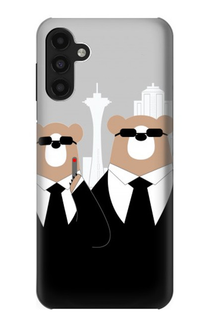 S3557 黒いスーツのクマ Bear in Black Suit Samsung Galaxy A13 4G バックケース、フリップケース・カバー