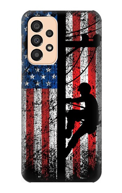 S3803 電気技師ラインマンアメリカ国旗 Electrician Lineman American Flag Samsung Galaxy A33 5G バックケース、フリップケース・カバー