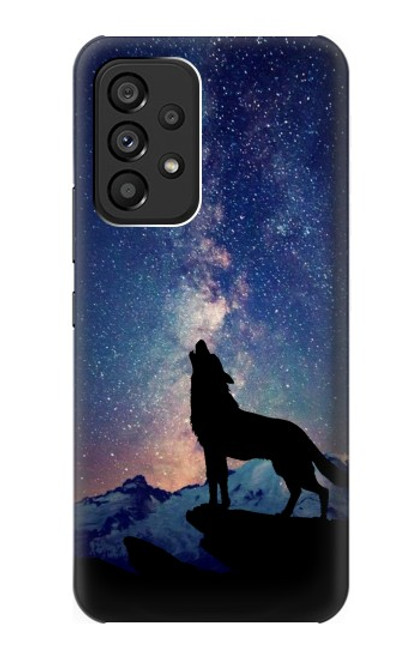 S3555 狼 Wolf Howling Million Star Samsung Galaxy A53 5G バックケース、フリップケース・カバー