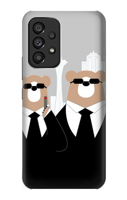 S3557 黒いスーツのクマ Bear in Black Suit Samsung Galaxy A53 5G バックケース、フリップケース・カバー