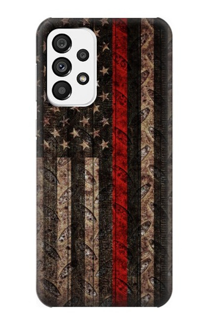 S3804 消防士メタルレッドラインフラググラフィック Fire Fighter Metal Red Line Flag Graphic Samsung Galaxy A73 5G バックケース、フリップケース・カバー