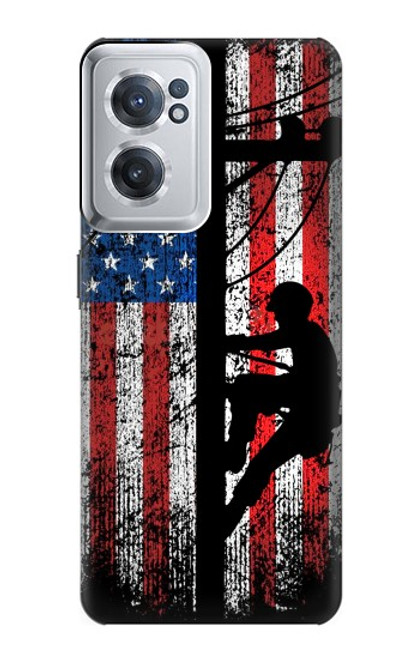 S3803 電気技師ラインマンアメリカ国旗 Electrician Lineman American Flag OnePlus Nord CE 2 5G バックケース、フリップケース・カバー