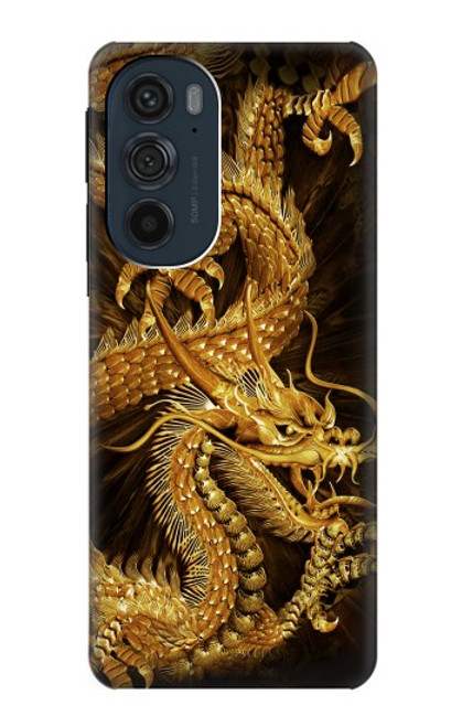 S2804 ゴールドドラゴンプリント Chinese Gold Dragon Printed Motorola Edge 30 Pro バックケース、フリップケース・カバー