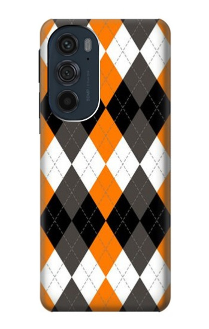 S3421 黒 オレンジ 白 アーガイルプラッド Black Orange White Argyle Plaid Motorola Edge 30 Pro バックケース、フリップケース・カバー
