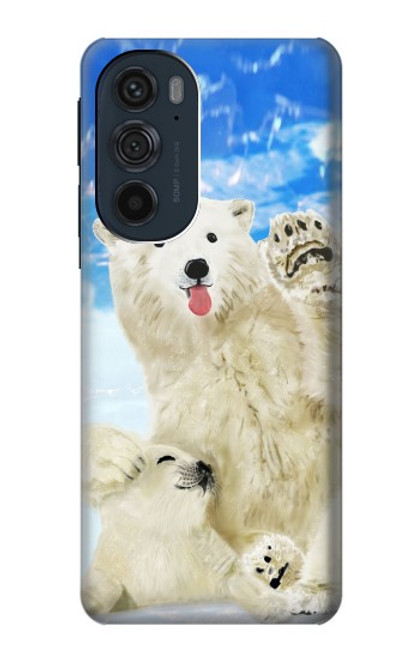 S3794 北極シロクマはシールに恋するペイント Arctic Polar Bear and Seal Paint Motorola Edge 30 Pro バックケース、フリップケース・カバー