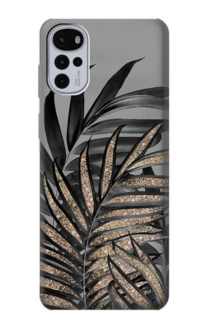 S3692 灰色の黒いヤシの葉 Gray Black Palm Leaves Motorola Moto G22 バックケース、フリップケース・カバー