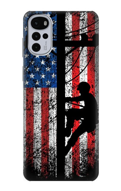 S3803 電気技師ラインマンアメリカ国旗 Electrician Lineman American Flag Motorola Moto G22 バックケース、フリップケース・カバー