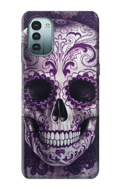 S3582 紫の頭蓋骨 Purple Sugar Skull Nokia G11, G21 バックケース、フリップケース・カバー