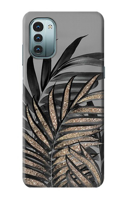 S3692 灰色の黒いヤシの葉 Gray Black Palm Leaves Nokia G11, G21 バックケース、フリップケース・カバー