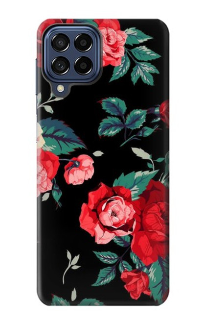 S3112 黒バラ パターン Rose Floral Pattern Black Samsung Galaxy M53 バックケース、フリップケース・カバー