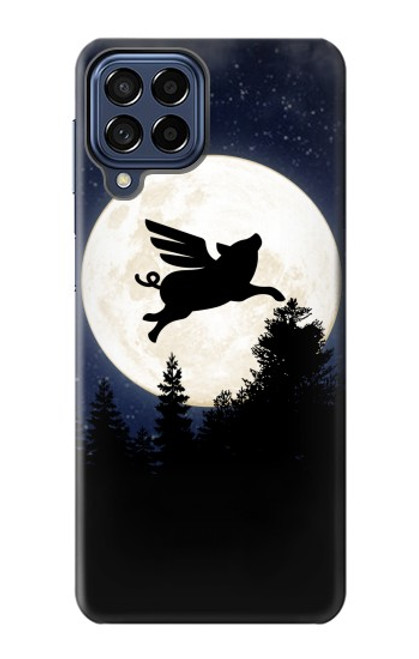 S3289 飛豚 満月 Flying Pig Full Moon Night Samsung Galaxy M53 バックケース、フリップケース・カバー