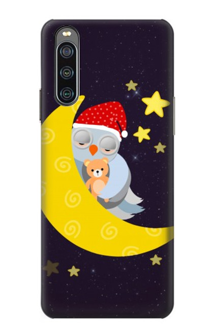 S2849 かわいいスリーピーフクロウ Cute Sleepy Owl Moon Night Sony Xperia 10 IV バックケース、フリップケース・カバー