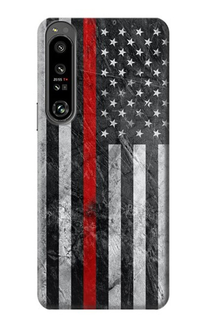 S3687 消防士細い赤い線アメリカの国旗 Firefighter Thin Red Line American Flag Sony Xperia 1 IV バックケース、フリップケース・カバー