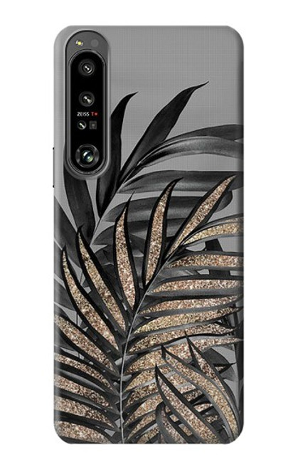 S3692 灰色の黒いヤシの葉 Gray Black Palm Leaves Sony Xperia 1 IV バックケース、フリップケース・カバー