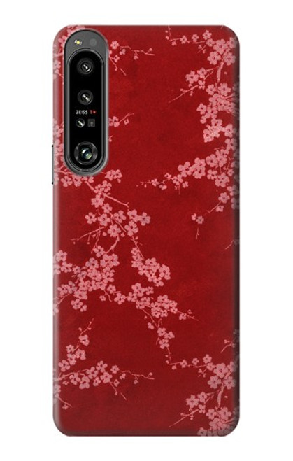 S3817 赤い花の桜のパターン Red Floral Cherry blossom Pattern Sony Xperia 1 IV バックケース、フリップケース・カバー