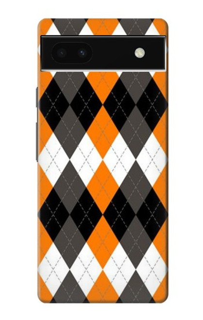 S3421 黒 オレンジ 白 アーガイルプラッド Black Orange White Argyle Plaid Google Pixel 6a バックケース、フリップケース・カバー