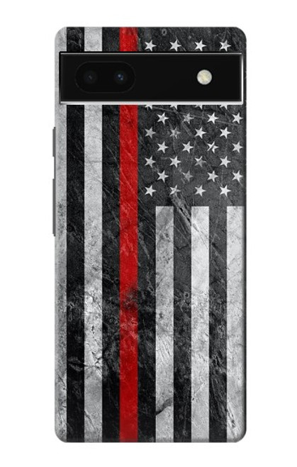 S3687 消防士細い赤い線アメリカの国旗 Firefighter Thin Red Line American Flag Google Pixel 6a バックケース、フリップケース・カバー