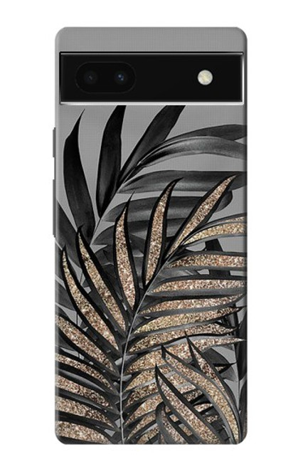S3692 灰色の黒いヤシの葉 Gray Black Palm Leaves Google Pixel 6a バックケース、フリップケース・カバー