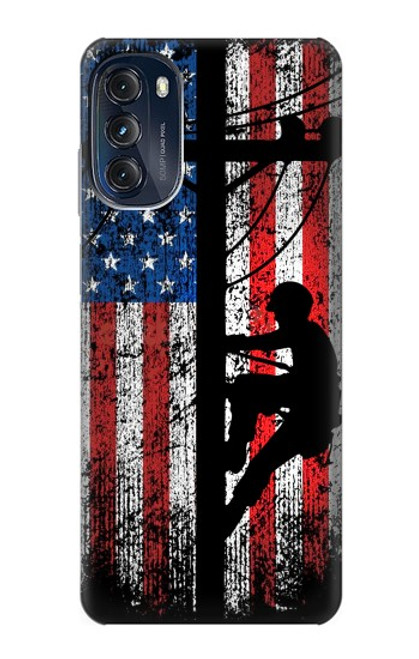 S3803 電気技師ラインマンアメリカ国旗 Electrician Lineman American Flag Motorola Moto G (2022) バックケース、フリップケース・カバー