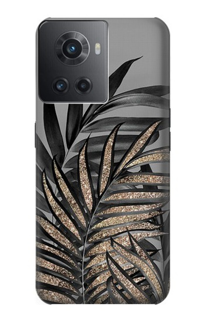 S3692 灰色の黒いヤシの葉 Gray Black Palm Leaves OnePlus 10R バックケース、フリップケース・カバー