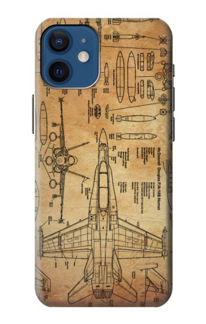 S3868 航空機の設計図の古い紙 Aircraft Blueprint Old Paper iPhone 12 mini バックケース、フリップケース・カバー