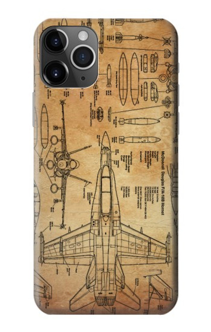 S3868 航空機の設計図の古い紙 Aircraft Blueprint Old Paper iPhone 11 Pro バックケース、フリップケース・カバー