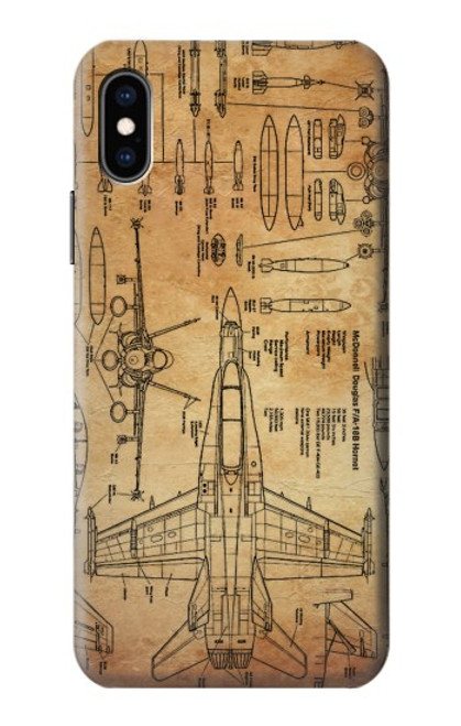 S3868 航空機の設計図の古い紙 Aircraft Blueprint Old Paper iPhone X, iPhone XS バックケース、フリップケース・カバー