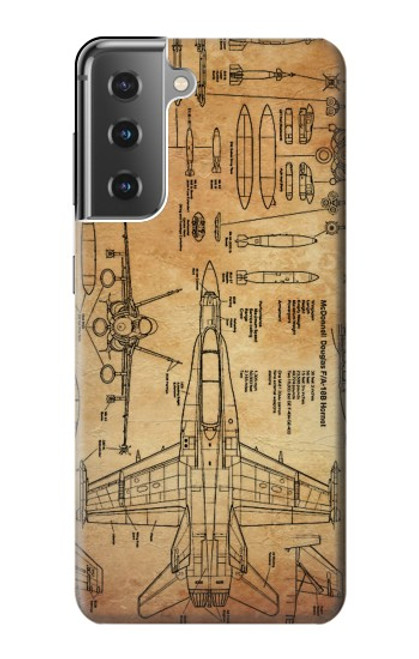 S3868 航空機の設計図の古い紙 Aircraft Blueprint Old Paper Samsung Galaxy S21 Plus 5G, Galaxy S21+ 5G バックケース、フリップケース・カバー