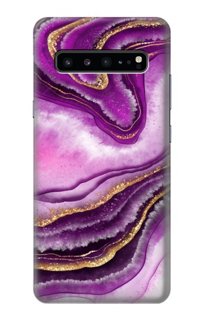 S3896 紫色の大理石の金の筋 Purple Marble Gold Streaks Samsung Galaxy S10 5G バックケース、フリップケース・カバー