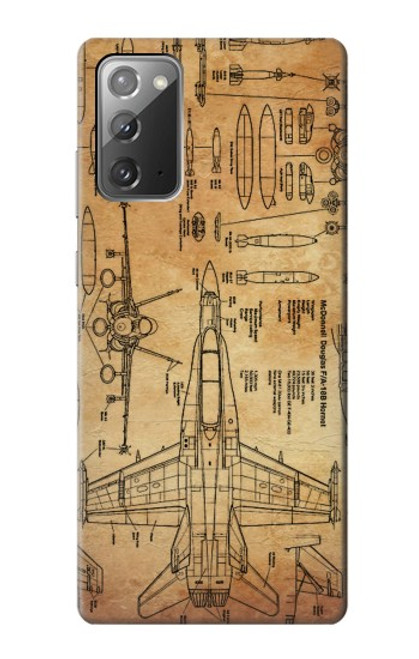 S3868 航空機の設計図の古い紙 Aircraft Blueprint Old Paper Samsung Galaxy Note 20 バックケース、フリップケース・カバー