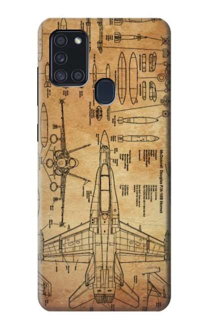 S3868 航空機の設計図の古い紙 Aircraft Blueprint Old Paper Samsung Galaxy A21s バックケース、フリップケース・カバー