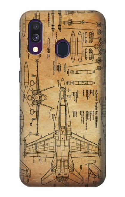 S3868 航空機の設計図の古い紙 Aircraft Blueprint Old Paper Samsung Galaxy A40 バックケース、フリップケース・カバー