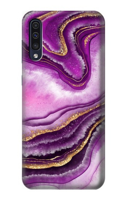 S3896 紫色の大理石の金の筋 Purple Marble Gold Streaks Samsung Galaxy A50 バックケース、フリップケース・カバー