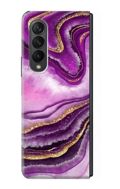 S3896 紫色の大理石の金の筋 Purple Marble Gold Streaks Samsung Galaxy Z Fold 3 5G バックケース、フリップケース・カバー