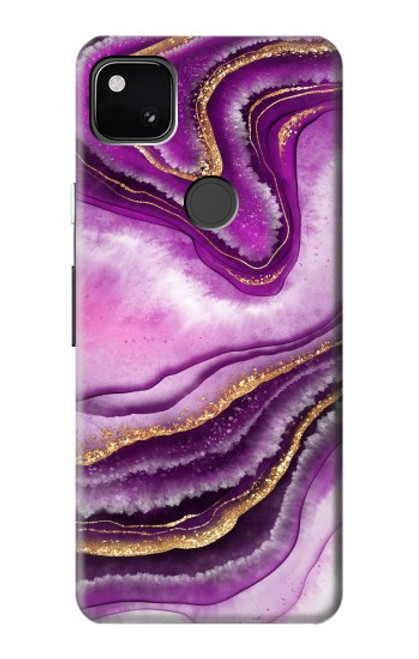 S3896 紫色の大理石の金の筋 Purple Marble Gold Streaks Google Pixel 4a バックケース、フリップケース・カバー