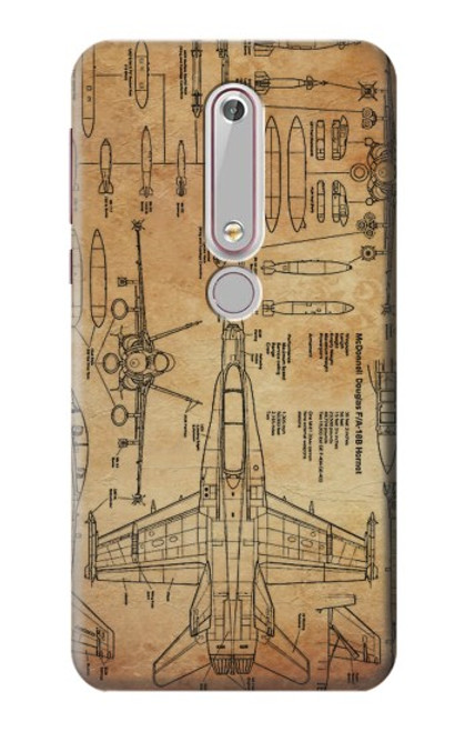 S3868 航空機の設計図の古い紙 Aircraft Blueprint Old Paper Nokia 6.1, Nokia 6 2018 バックケース、フリップケース・カバー