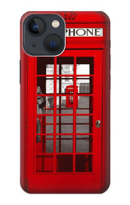 S0058 ロンドン〔イギリス〕の赤い電話ボックス Classic British Red Telephone Box iPhone 14 バックケース、フリップケース・カバー