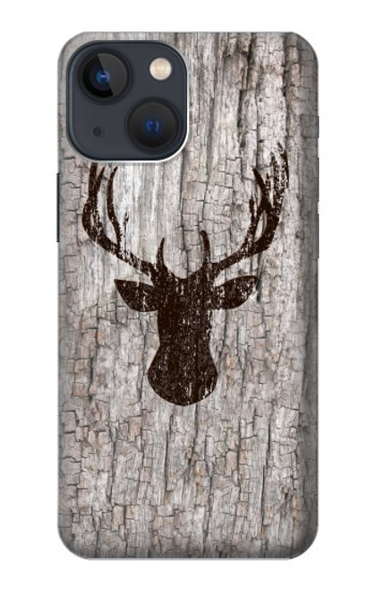 S2505 トナカイ古い木材グラフィックプリント Reindeer Head Old Wood Texture Graphic Printed iPhone 14 バックケース、フリップケース・カバー