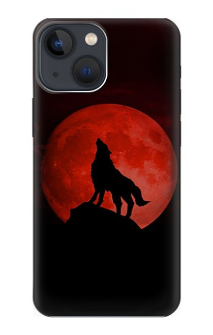 S2955 狼は赤月にハウリング Wolf Howling Red Moon iPhone 14 バックケース、フリップケース・カバー