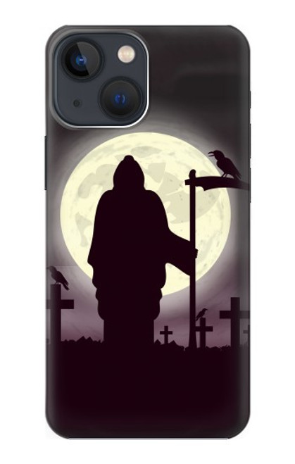 S3262 恐るべき 夜の月 墓地 Grim Reaper Night Moon Cemetery iPhone 14 バックケース、フリップケース・カバー