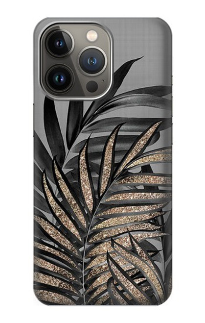 S3692 灰色の黒いヤシの葉 Gray Black Palm Leaves iPhone 14 Pro バックケース、フリップケース・カバー