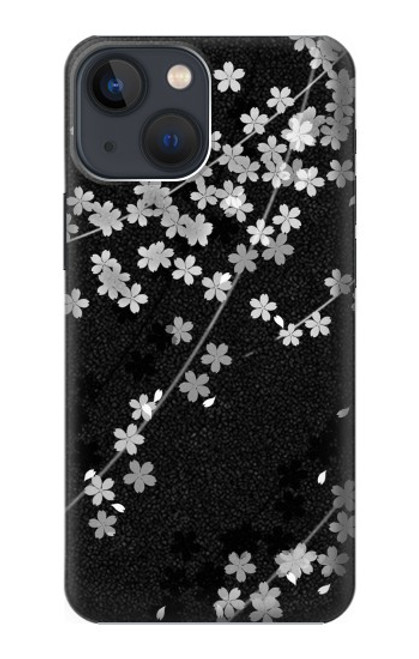 S2544 黒花柄の着物 Japanese Kimono Style Black Flower Pattern iPhone 14 Plus バックケース、フリップケース・カバー