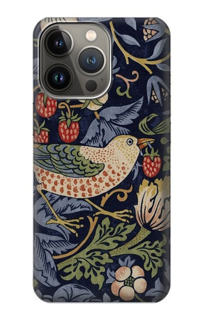 S3791 ウィリアムモリスストロベリーシーフ生地 William Morris Strawberry Thief Fabric iPhone 14 Pro Max バックケース、フリップケース・カバー