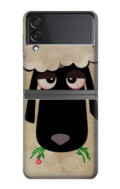 S2826 眠えない黒い羊 Cute Cartoon Unsleep Black Sheep Samsung Galaxy Z Flip 4 バックケース、フリップケース・カバー