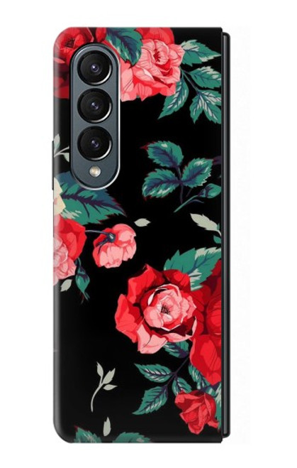 S3112 黒バラ パターン Rose Floral Pattern Black Samsung Galaxy Z Fold 4 バックケース、フリップケース・カバー